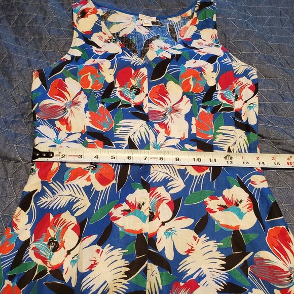 J.Crew Size 0 Blue Tropical Floral Linen Blend Peplum Tank Top Blouse V Neck - Picture 8 of 9